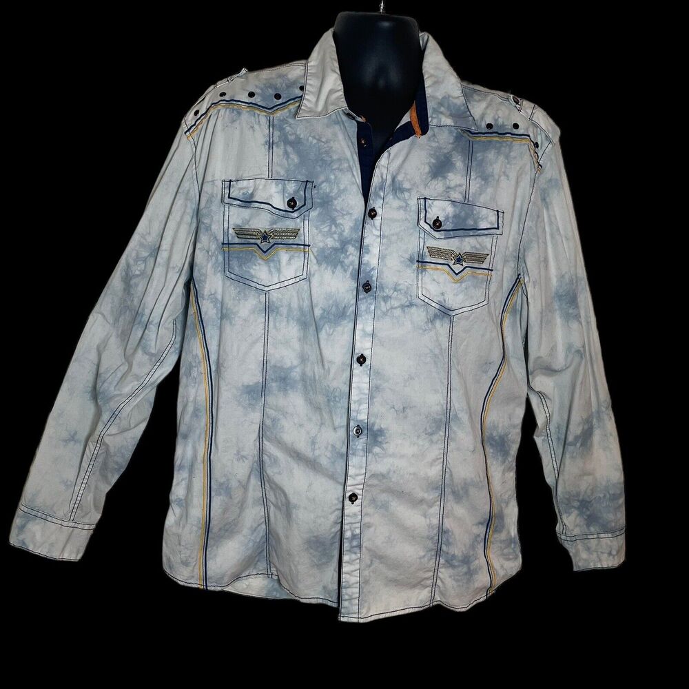 Austin Season Western Shirt Sz XL Mens Embroidered Biker Cowboy Military Vibe